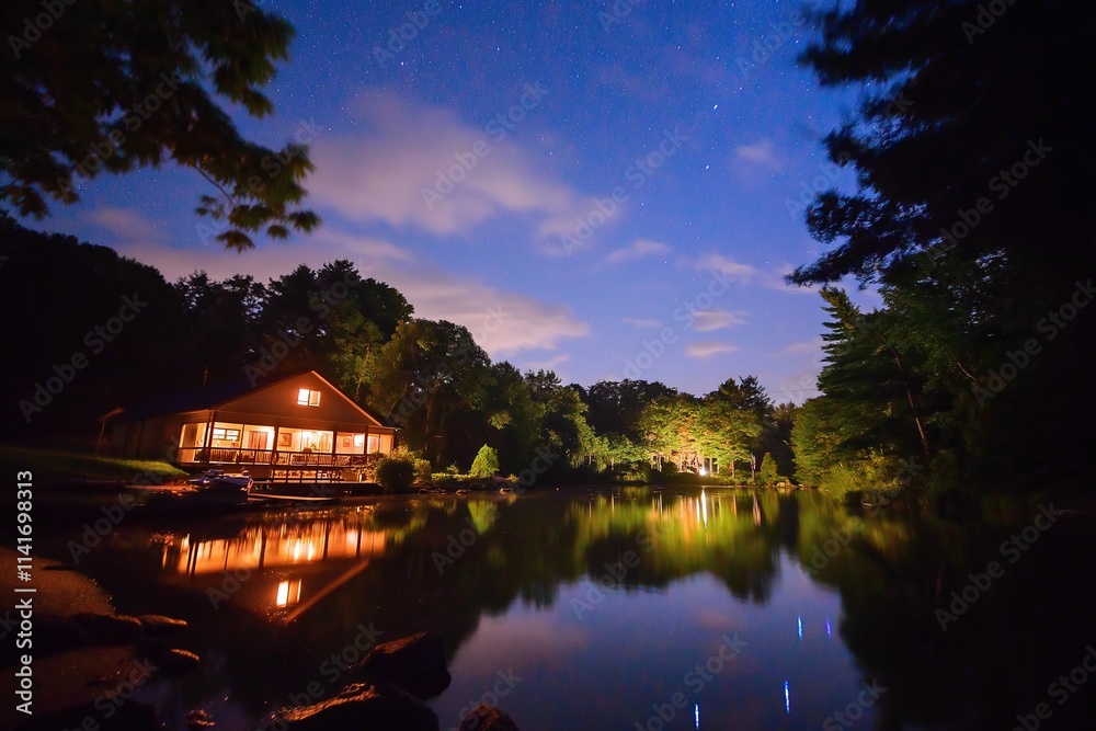 Fototapeta premium A starry night over a calm, remote lake with the Milky Way stretching across the sky
