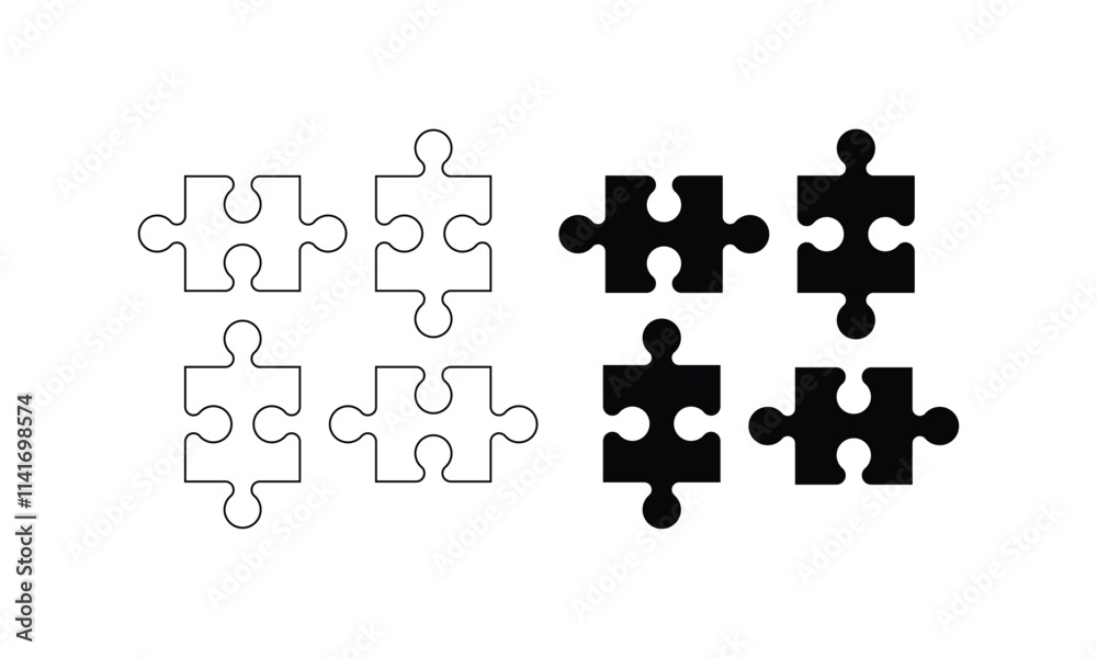 simple jigsaw puzzle pieces set outline and fill colors simple jigsaw puzzle pieces set outline and fill colors