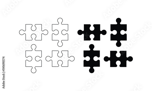 simple jigsaw puzzle pieces set outline and fill colors