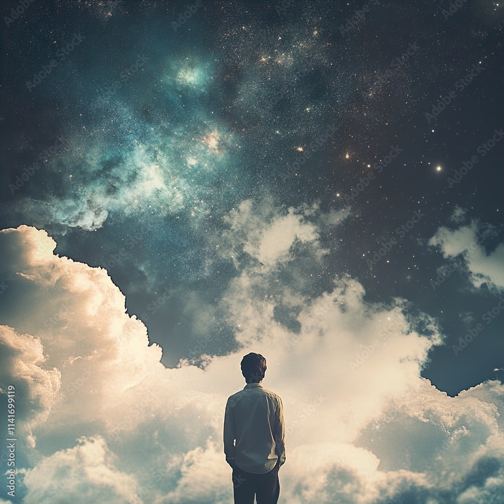 Contemplation Under Starry Sky: A Dreamlike Scene Contemplation Under Starry Sky: A Dreamlike Scene