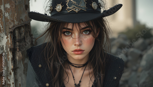 female outlaw, messy, disheveled photo