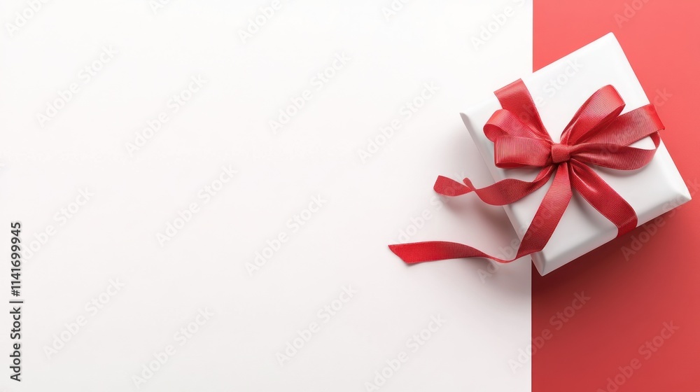 A beautifully wrapped gift box with a red ribbon on a simple background. A beautifully wrapped gift box with a red ribbon on a simple background.
