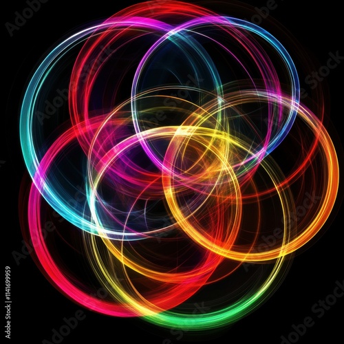 Dynamic color interplay abstract art digital artwork black background vibrant patterns creative expression