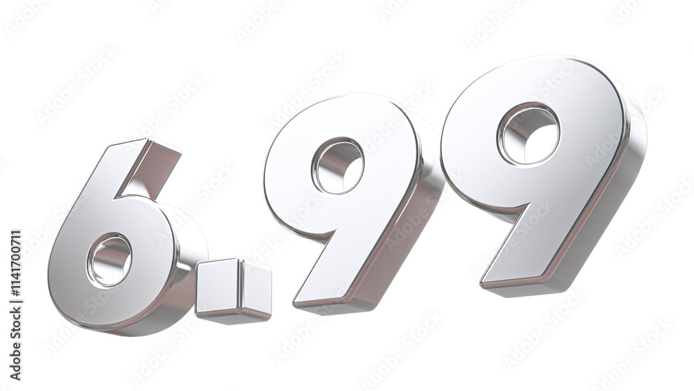 Metallic Number 6.99 promotion 3D rendering Metallic Number 6.99 promotion 3D rendering