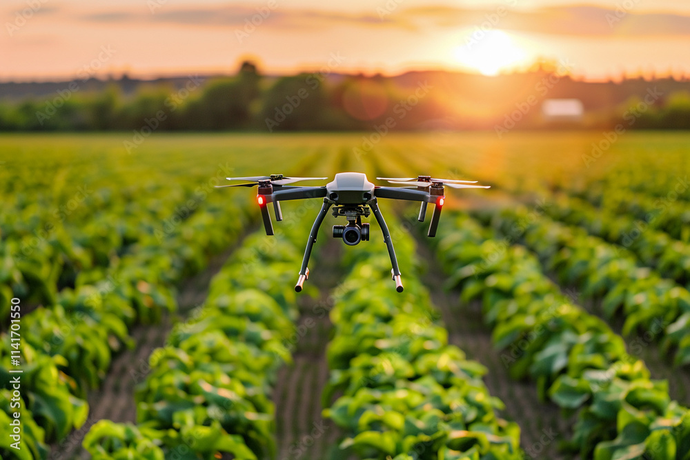 Drone flying in sky over beautiful nature during observation from top Drone flying in sky over beautiful nature during observation from top