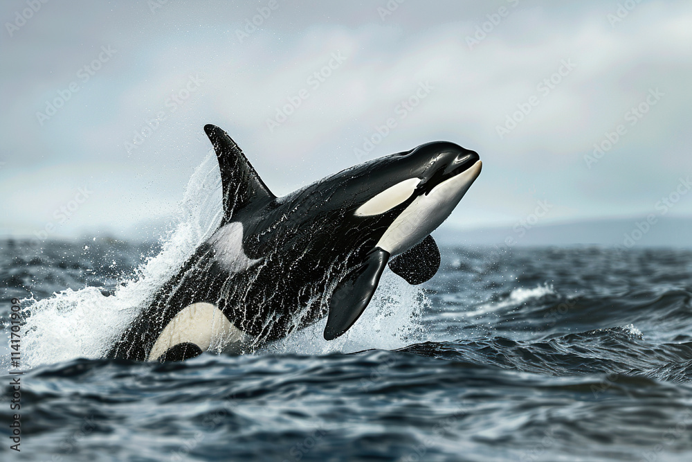 Fototapeta premium Fantastically beautiful majestic huge whale in deep ocean