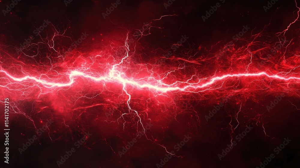 Fototapeta premium Dynamic Red Abstract Plasma Lightning Circle with Swirling Particles Overlay Effects