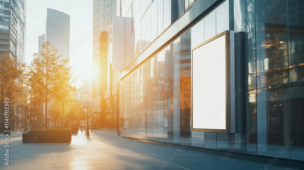 Blank billboards on glass building with sunset. Blank billboards on glass building with sunset.
