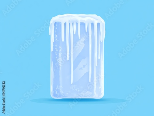 Melting ice block on blue background