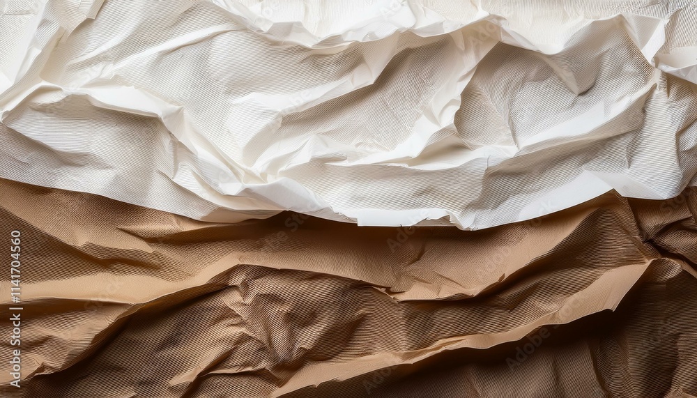 Unique Wrinkled Paper in Brown and White Hues: Ideal for Creative Backgrounds and Design Unique Wrinkled Paper in Brown and White Hues: Ideal for Creative Backgrounds and Design