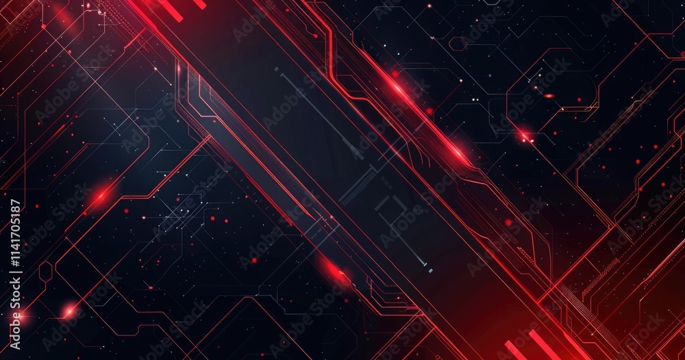 Fototapeta premium Abstract digital background featuring red and black circuitry patterns.