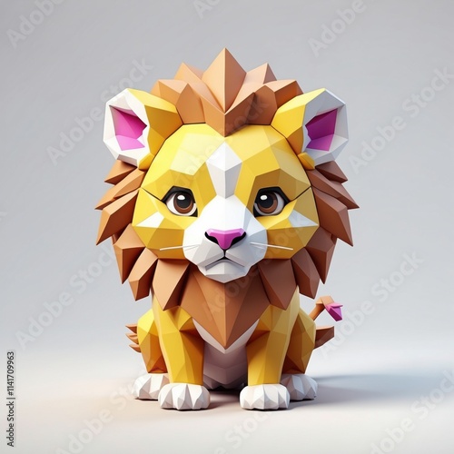 Low Poly Lion 3d Pixel Cartoon Characters on white background photo