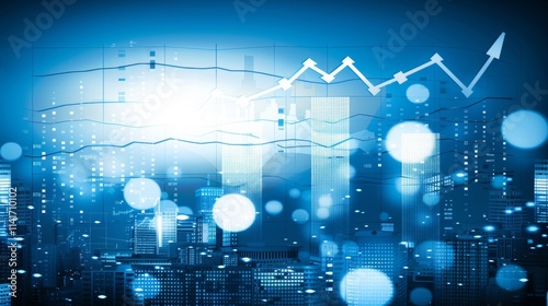 Upward arrows on a blue background symbolizing financial growth and business success trends