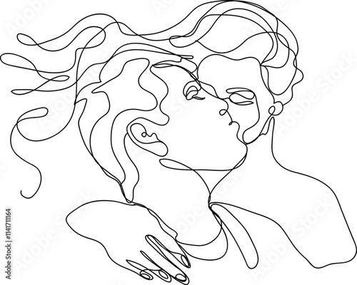 14 february, hand drawn sketch of man and a woman, line art