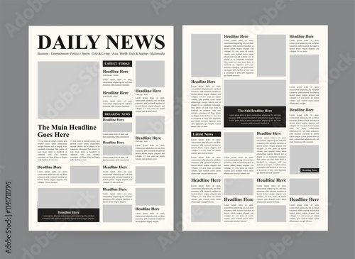 Daily news and vintage newspaper layout also  newspaper with text and picture placeholder template