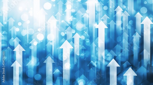 Dynamic blue background with upward arrows illustrating financial growth and business success trends