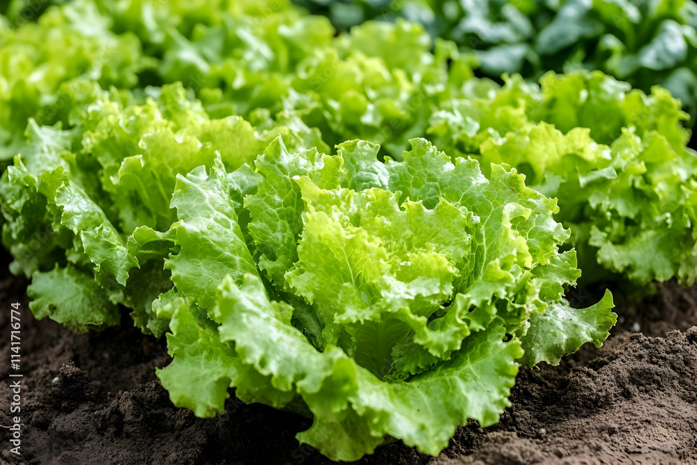 Lush green lettuce plants growing in rich soil. Lush green lettuce plants growing in rich soil.