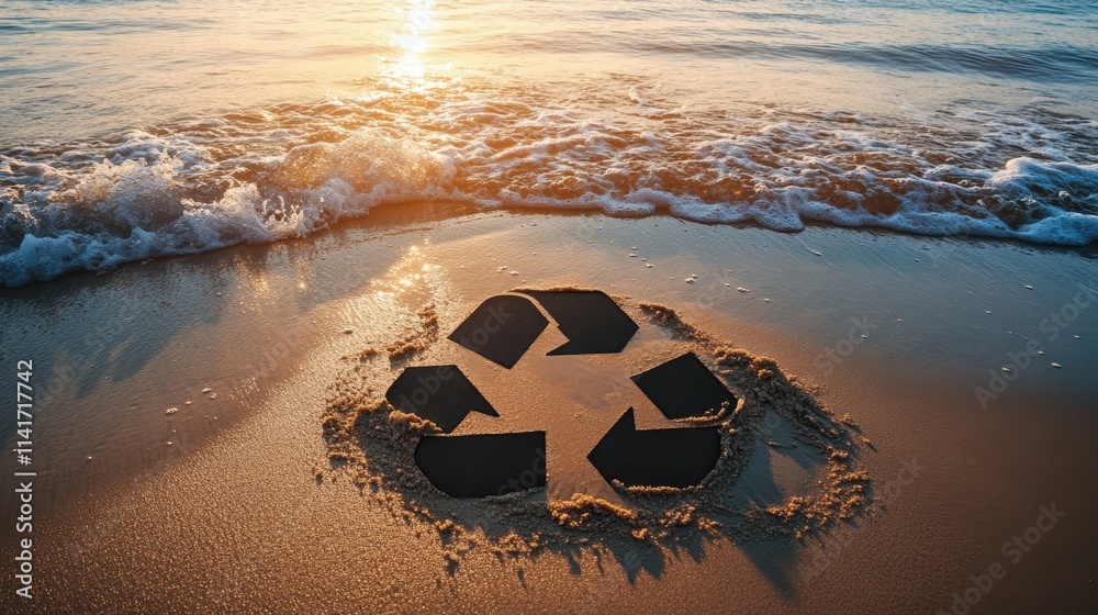 Obraz premium Environmental Awareness Beach Sand Art Coastal Eye-Level Sustainability Concept