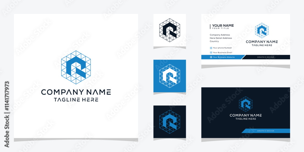 Initial letter R geometric technology hexagon logo design, business card vector template Initial letter R geometric technology hexagon logo design, business card vector template