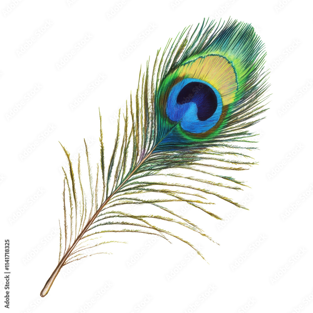 Fototapeta premium Captivating peafowl feather art nature setting illustrated design vibrant environment close-up view ornamental concept