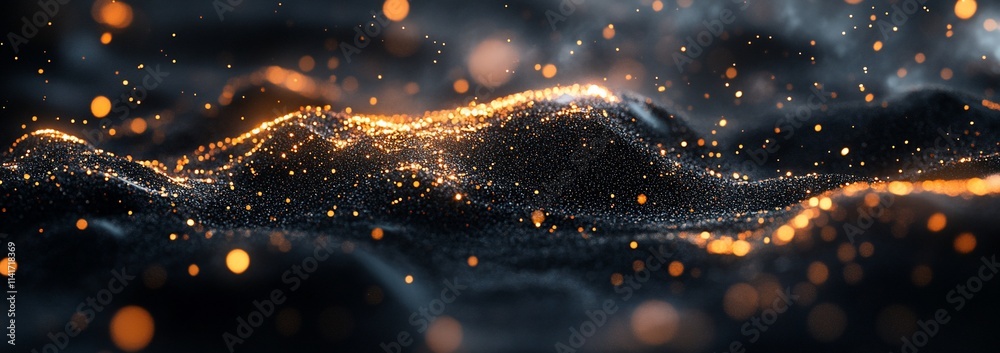 Naklejka premium Abstract dark background with glowing particles.