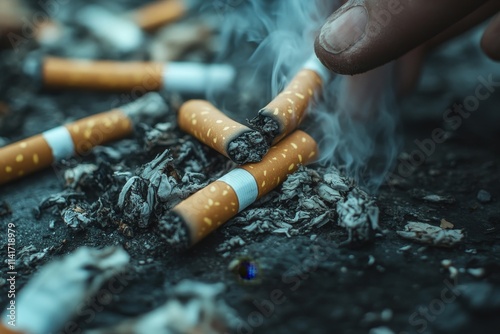 Close-up people destroy the tobacco and has the willpower to quit smoke, Generative AI