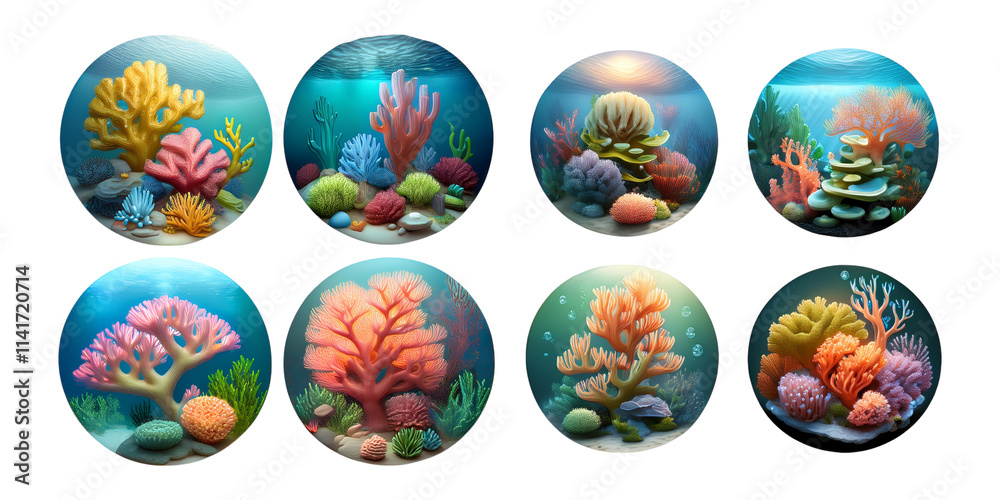 Vibrant Underwater Coral Reef Scenes, isolated on transparent background Vibrant Underwater Coral Reef Scenes, isolated on transparent background