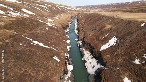 Canyon with a river near Stuolagil in Iceland during the winter photo