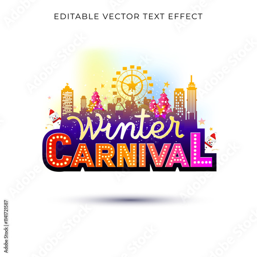 Winter Carnival Logo unit with funfair, christmas elements and background.