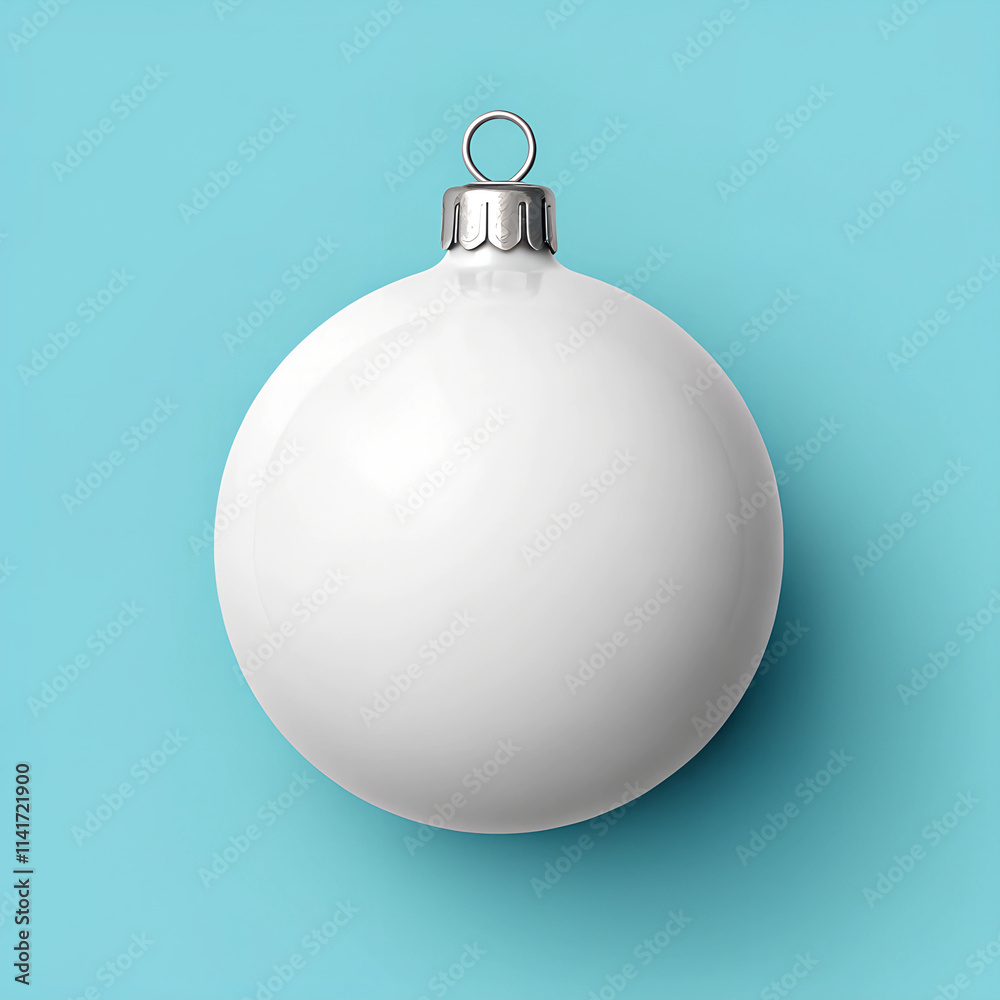 White Christmas bauble mockup on blue background, blank design White Christmas bauble mockup on blue background, blank design
