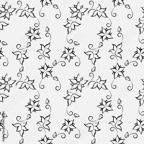 seamless botanical pattern of painted oriental motifs 