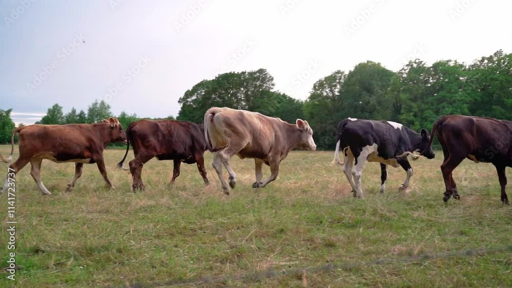 Cows running in a field in slowmotion Cows running in a field in slowmotion