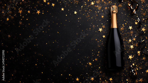 A champagne bottle on a blurred background.