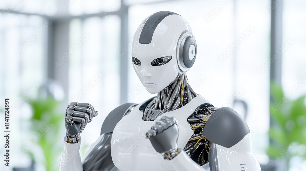 A futuristic humanoid robot with a sleek design and expressive features. A futuristic humanoid robot with a sleek design and expressive features.