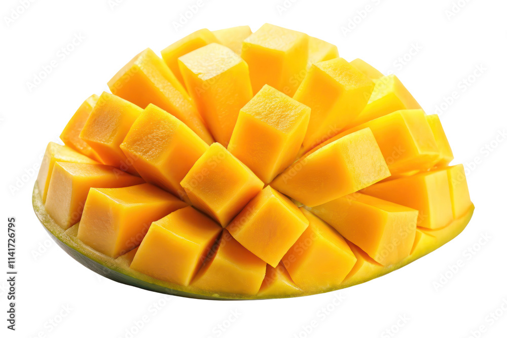 Fresh Whole and Cubed Mango With Green Leaf Isolated on Transparent Background Fresh Whole and Cubed Mango With Green Leaf Isolated on Transparent Background