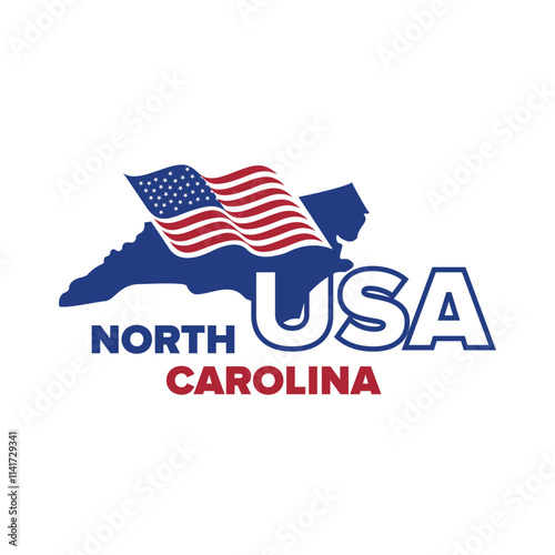 north carolina USA city logo with city map elements and United States flag for business identity and screen printing on t-shirts, shirts, etc.