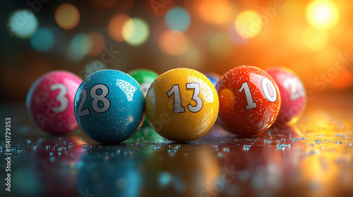 red raffle game with different colored balls for bingo and lottery games