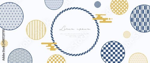 Japanese-style New Year background designed with blue and gold patterns