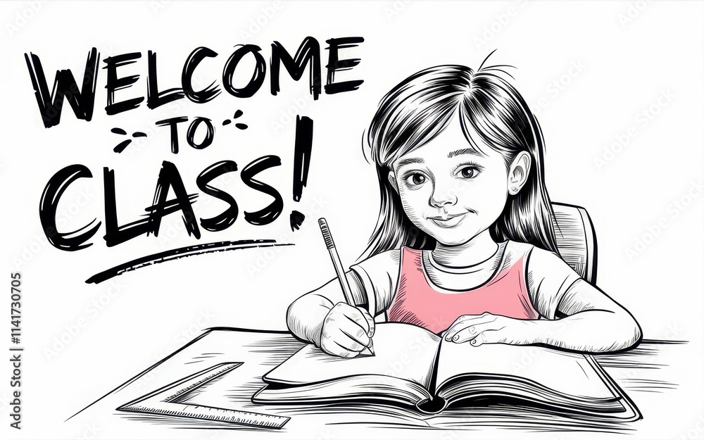 Welcome to Class A Young Girl Writing in a Notebook Welcome to Class A Young Girl Writing in a Notebook