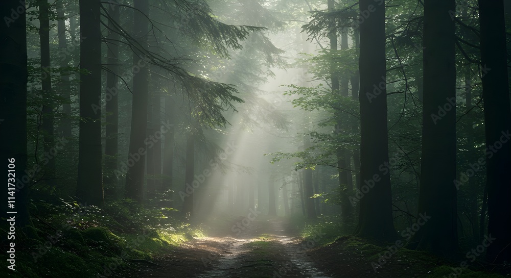 Obraz premium misty forest in the morning