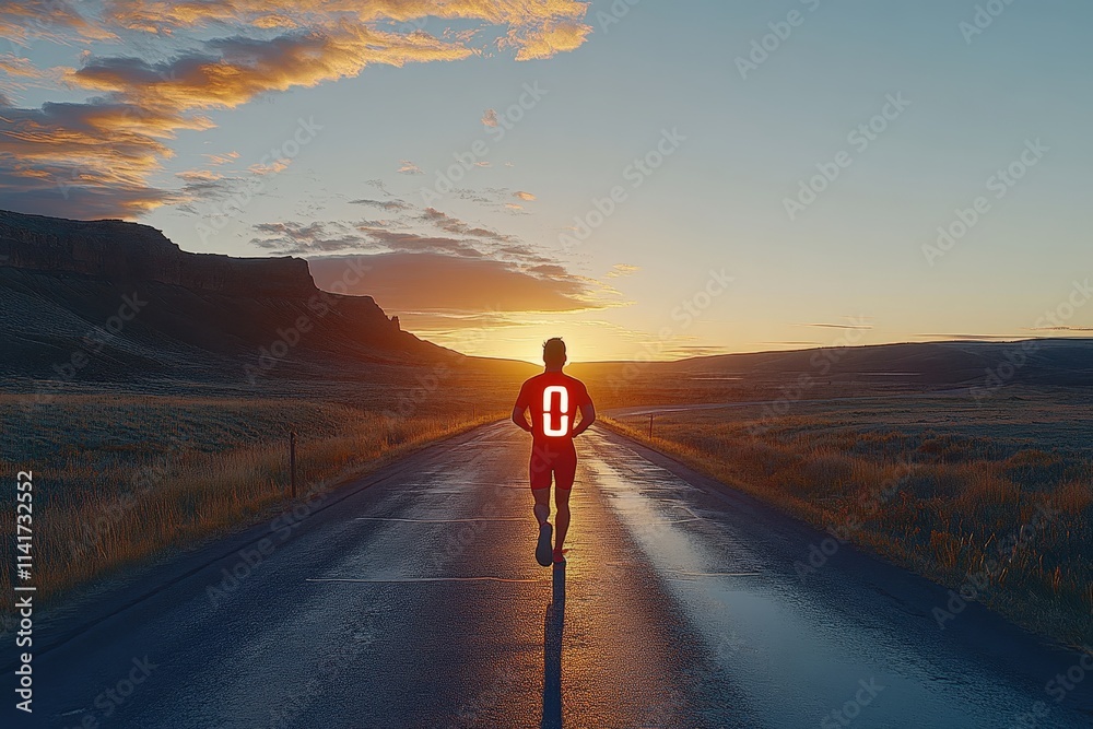 A male athlete of Hispanic descent runs alone along a quiet road at sunset, embodying determination and freedom amidst serene natural beauty. A male athlete of Hispanic descent runs alone along a quiet road at sunset, embodying determination and freedom amidst serene natural beauty.