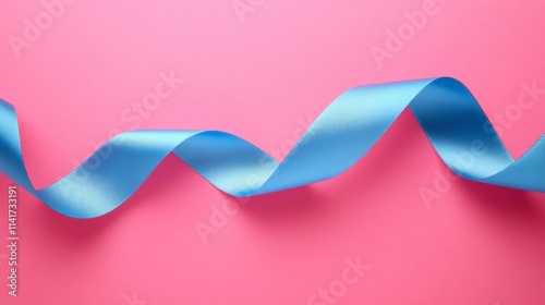 Light Blue Ribbon Curls on Pink Background