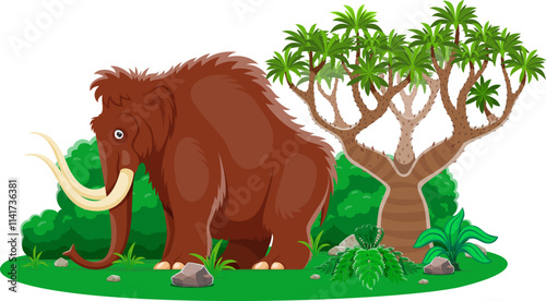 Paleontology mammoth animal cute character. Extinct animal, Ice age herbivore mammal funny isolated personage or ancient fauna giant cartoon vector character. Mammoth in forest comical mascot