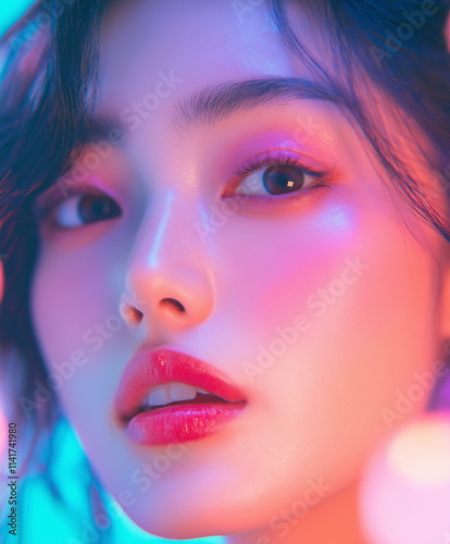 World-Class Portrait of a Beautiful Japanese Woman with Modern Makeup and Radiant Glow