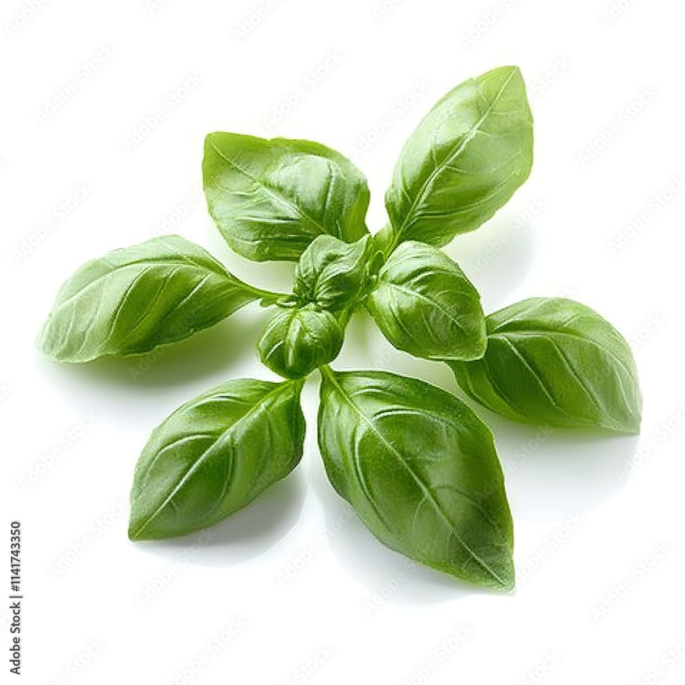 Obraz premium Create an ultra-realistic photograph of fresh basil leaves on a white background