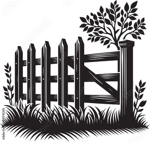 House Garden Fence silhouette vector illustration isolated on a white background