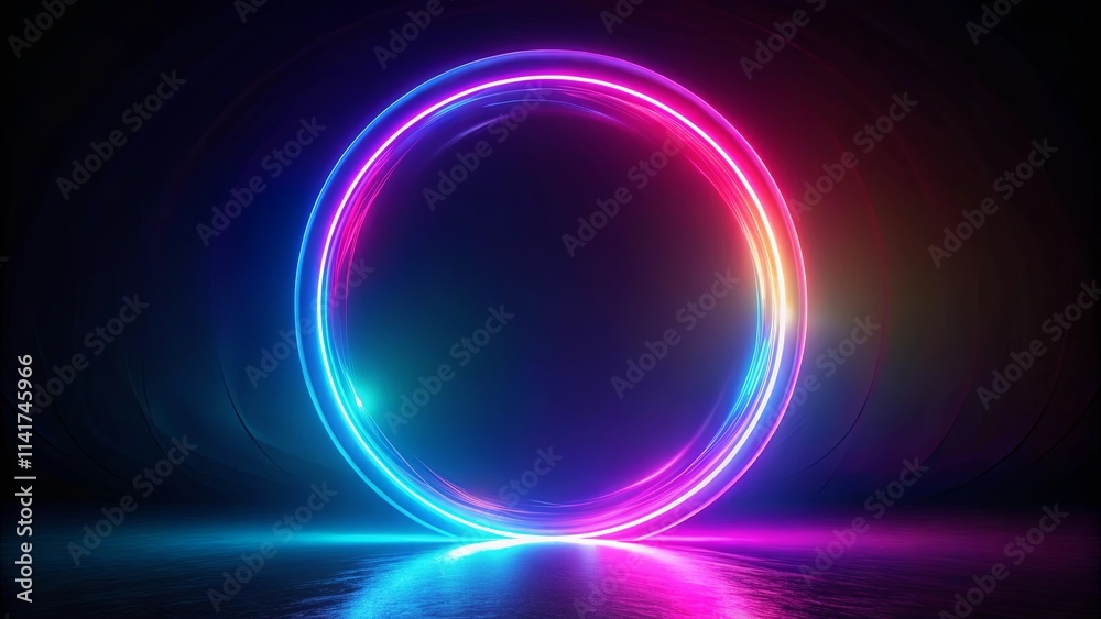 Abstract vibrant neon circle light design on dark background Abstract vibrant neon circle light design on dark background