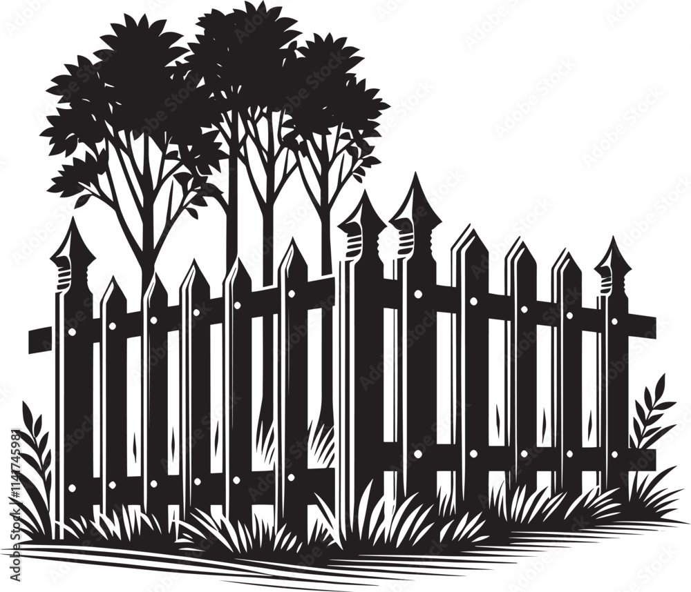House Garden Fence silhouette vector illustration isolated on a white background House Garden Fence silhouette vector illustration isolated on a white background