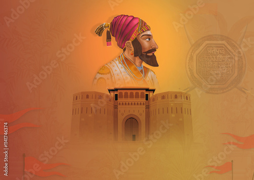 Illustration of Great Indian Maratha Warrior Chhatrapati Shivaji Maharaj , Shivaji Maharaj Jayanti Celebration in Maharashtra india photo