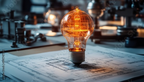 Innovative factory assembling ideas from blueprints workshop conceptual art industrial setting